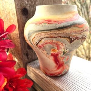 Nemadji Art Pottery Colorful Handmade Swirl Design 6” Home Decor Vase or Planter